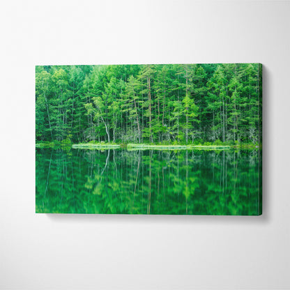 Trees Reflection in Mishaka Pond Japanese Canvas Print ArtLexy 1 Panel 24"x16" inches 