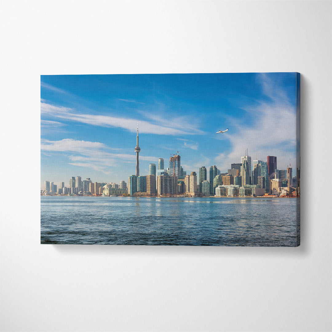 Plane Over Toronto Canvas Print ArtLexy 1 Panel 24"x16" inches 