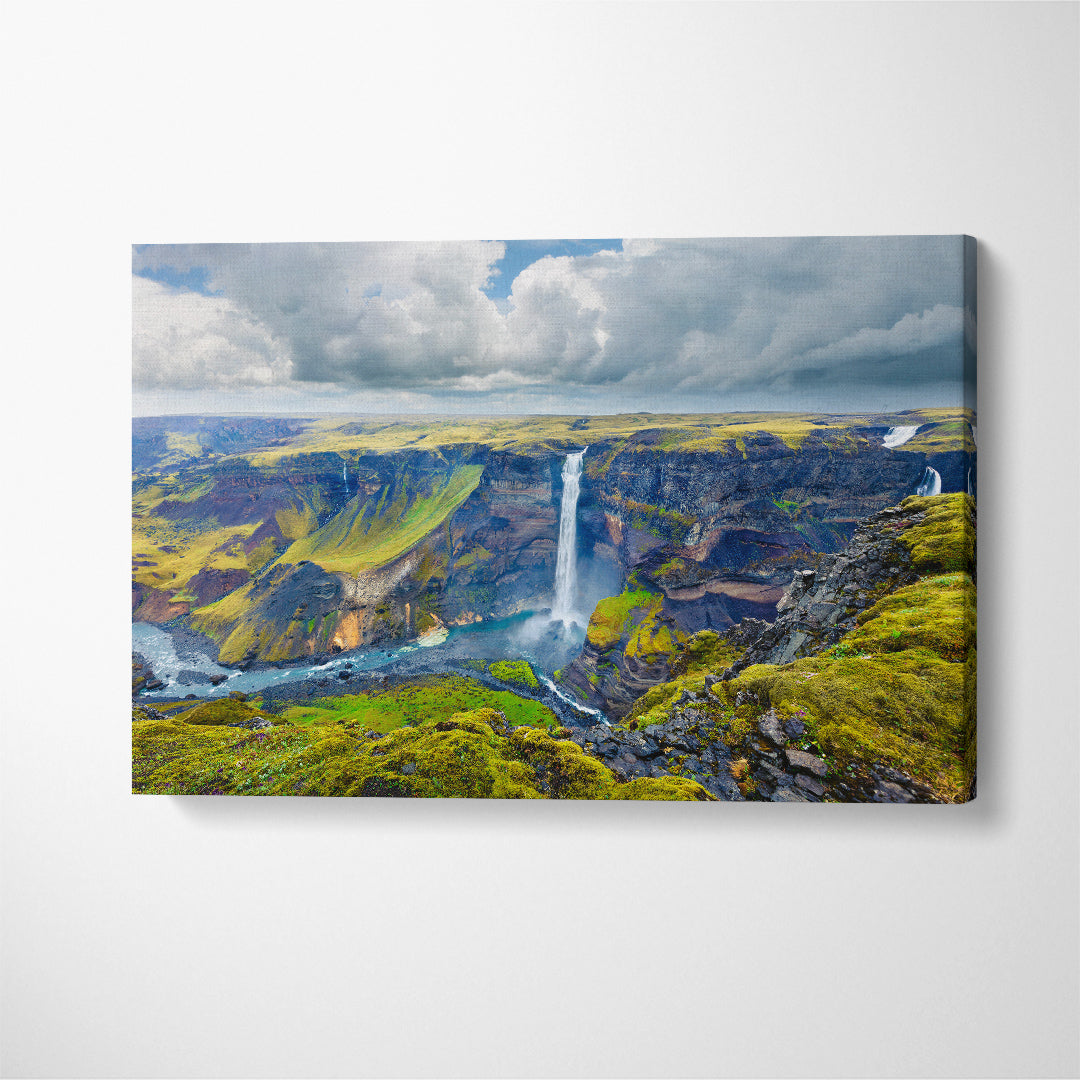 Beauty of Nature Haifoss Waterfall Iceland Canvas Print ArtLexy 1 Panel 24"x16" inches 