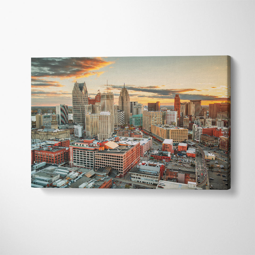 Detroit Michigan USA Downtown Skyline Canvas Print ArtLexy 1 Panel 24"x16" inches 