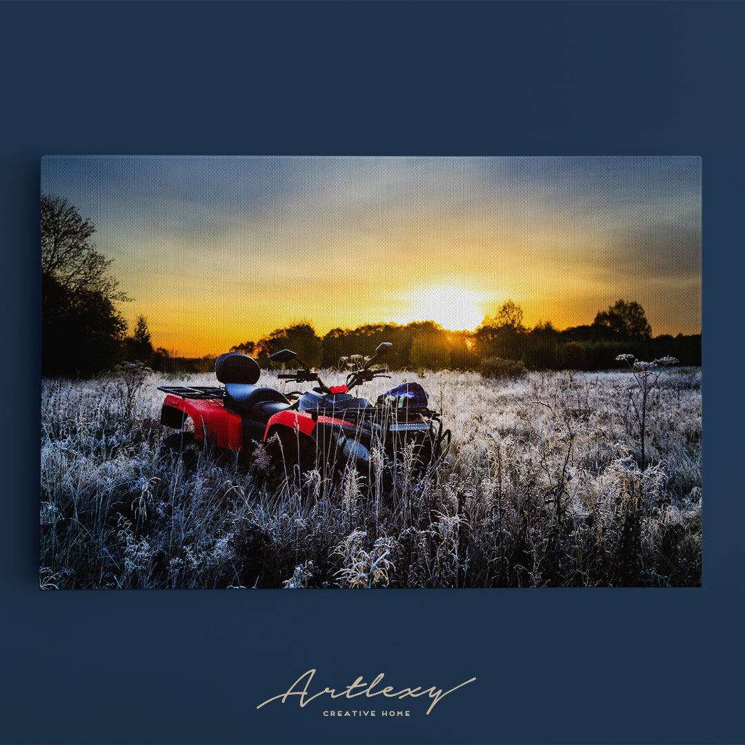 Quad Bike in Field at Sunrise Canvas Print ArtLexy   