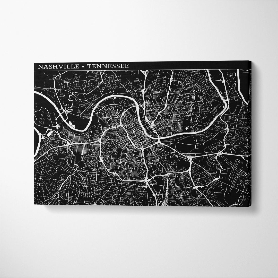 Abstract Map of Nashville Tennessee USA Canvas Print ArtLexy 1 Panel 24"x16" inches 