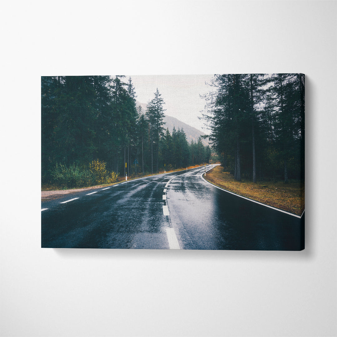 Forest Road in Rain Canvas Print ArtLexy 1 Panel 24"x16" inches 