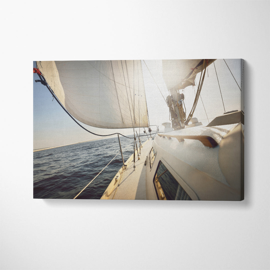 Yacht Sailing On Open Sea Canvas Print ArtLexy 1 Panel 24"x16" inches 