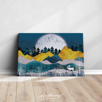 Beautiful Abstract Landscape with Golden Mountains Canvas Print ArtLexy   