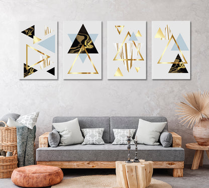 Set of 4 Vertical Abstract Geometric Marbling Triangles Canvas Print ArtLexy   