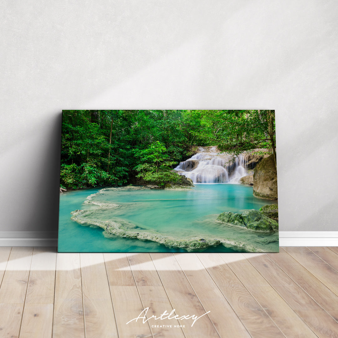 Waterfall in Tropical forest at Erawan National Park Thailand Canvas Print ArtLexy   