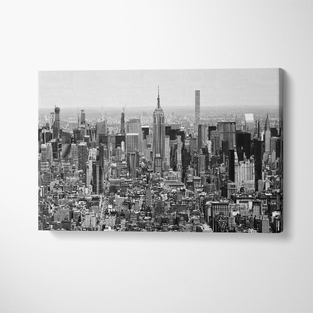 Top view New York Cityscape in Black And White Canvas Print ArtLexy 1 Panel 24"x16" inches 