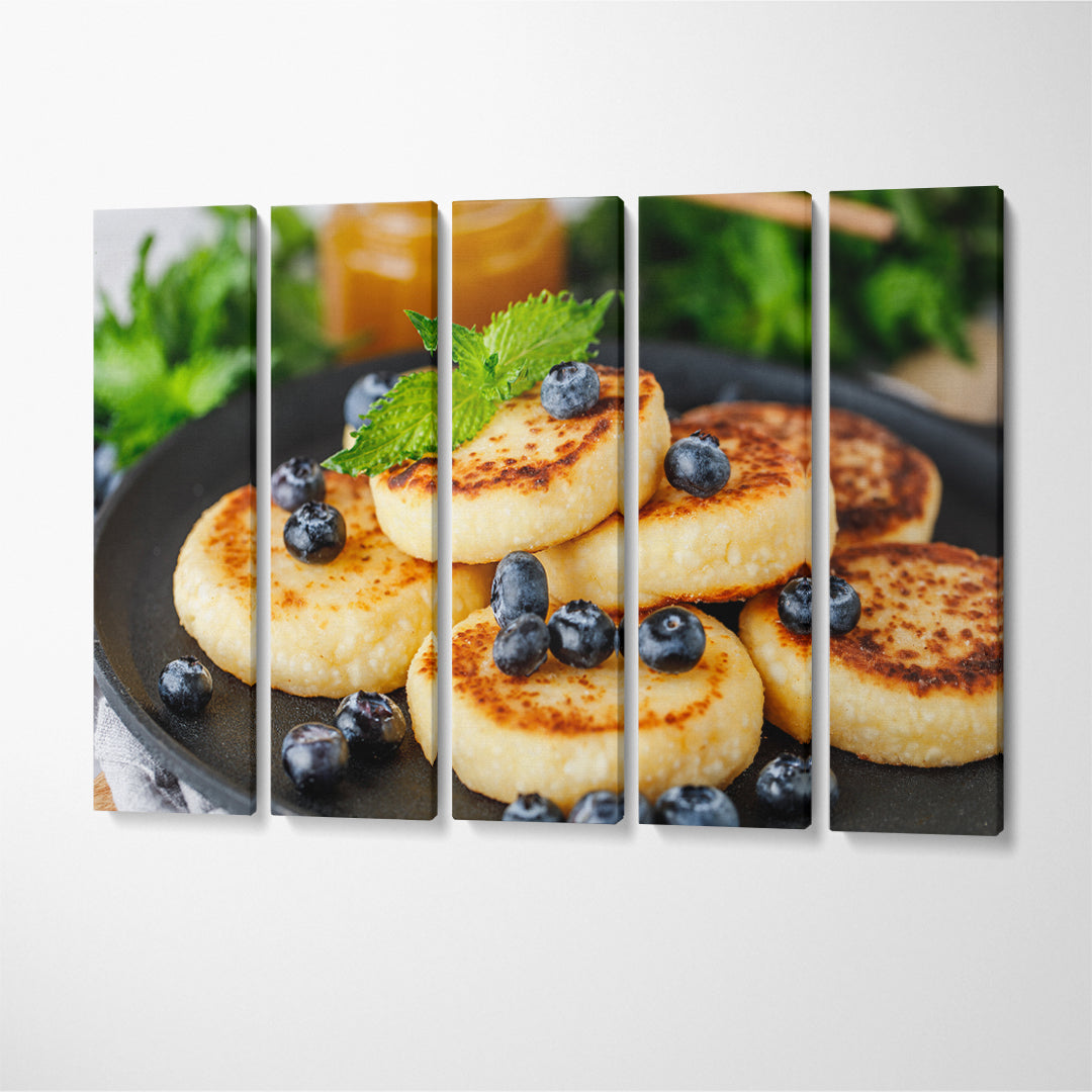 Cottage Cheese Pancakes with Blueberry Canvas Print ArtLexy 5 Panels 36"x24" inches 