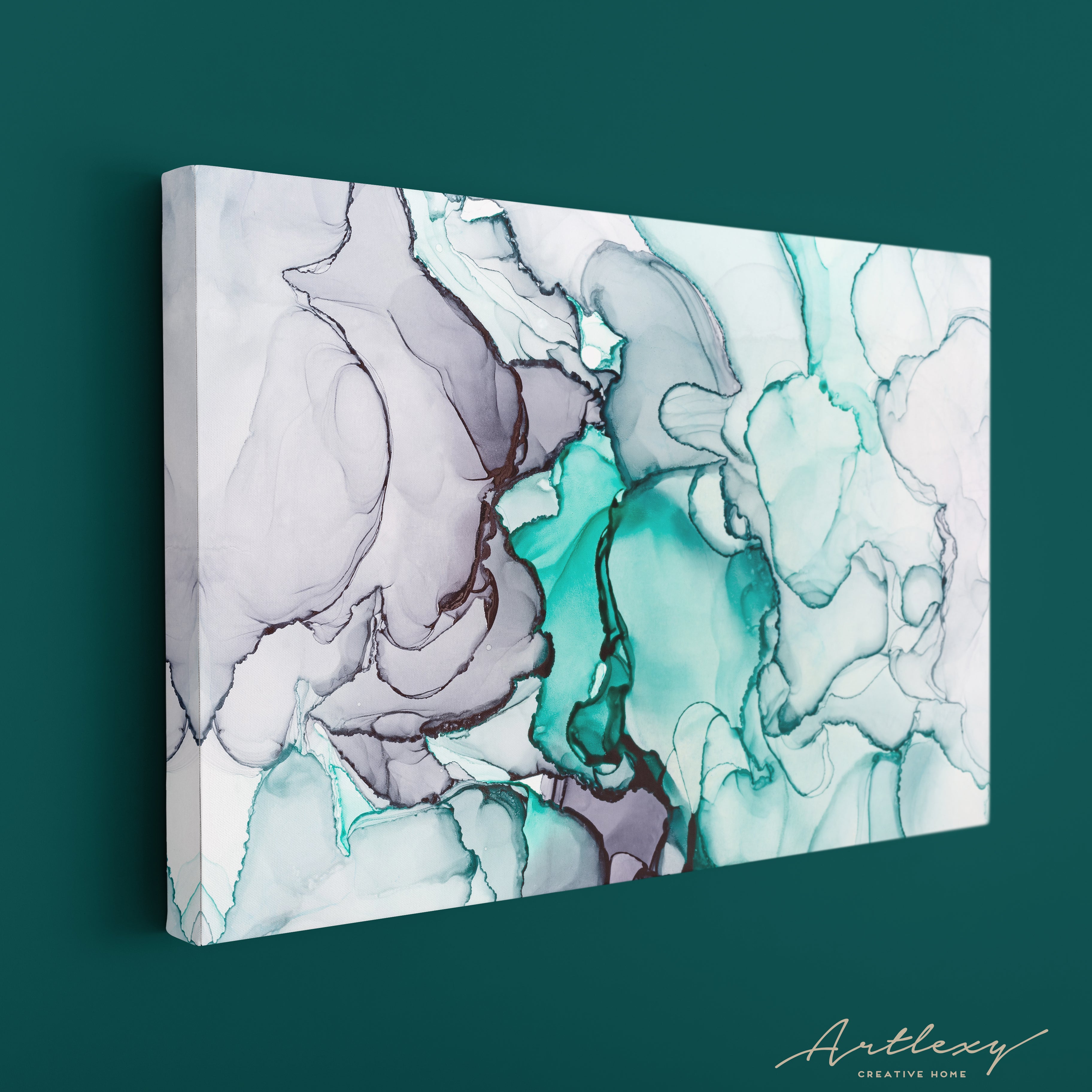 Abstract Mixed Turquoise and Grey Ink Canvas Print ArtLexy   