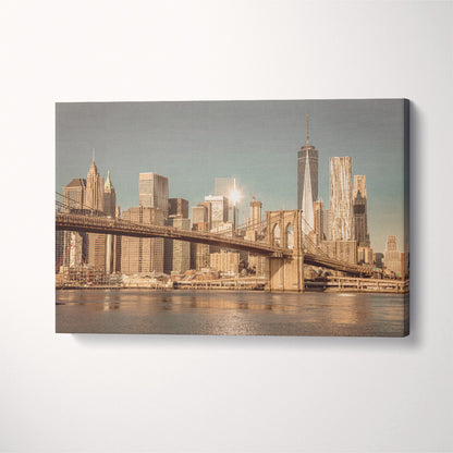 New York Brooklyn Bridge and Manhattan Canvas Print ArtLexy 1 Panel 24"x16" inches 
