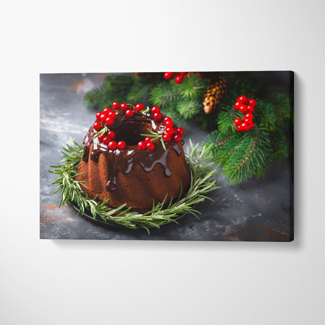 Christmas Chocolate Bundt Cake Canvas Print ArtLexy 1 Panel 24"x16" inches 