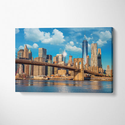 New York Skyline Brooklyn Bridge and Manhattan Canvas Print ArtLexy 1 Panel 24"x16" inches 