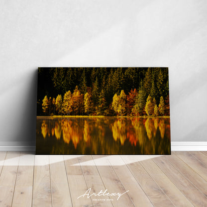 Autumn Landscape with Trees Reflecting in Lake Canvas Print ArtLexy   