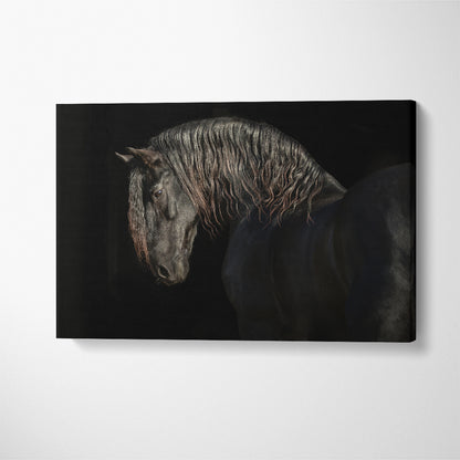 Black Friesian Horse Portrait Canvas Print ArtLexy 1 Panel 24"x16" inches 