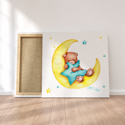 Teddy Bear Sleeping on Moon Canvas Print ArtLexy   