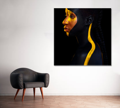 African Woman with Black and Yellow Body Art Canvas Print ArtLexy   