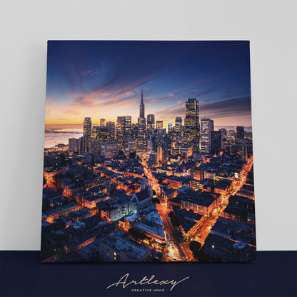 San Francisco Skyscrapers at Night Canvas Print ArtLexy 1 Panel 12"x12" inches 