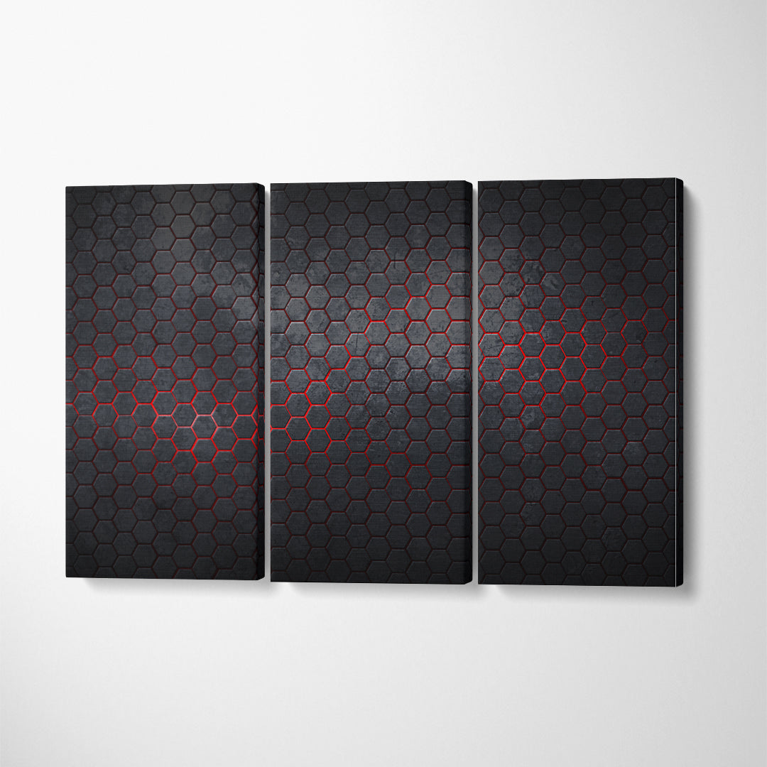 Abstract Graphite Hexagon Canvas Print ArtLexy 3 Panels 36"x24" inches 