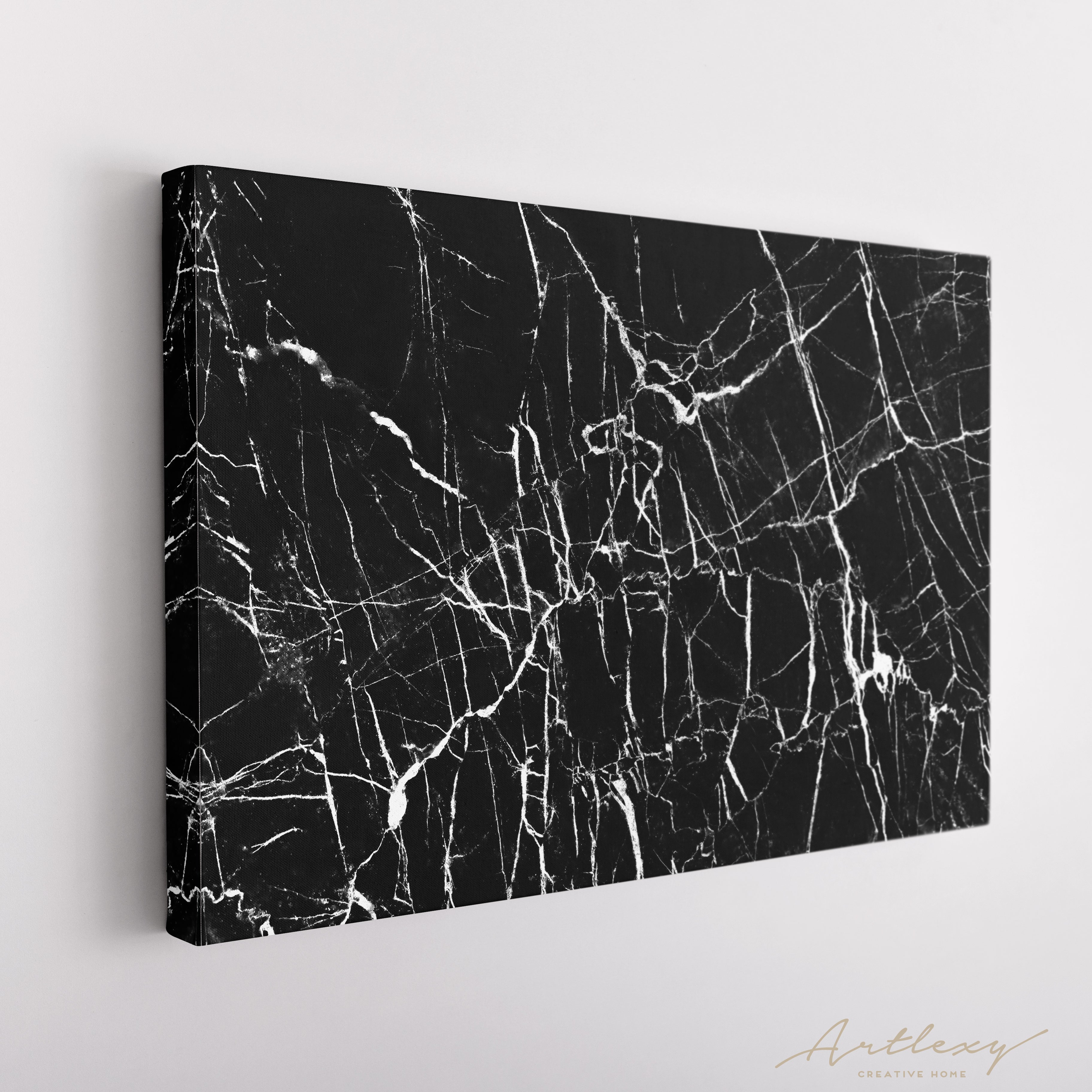 Black Marble Stone with Veins Canvas Print ArtLexy   