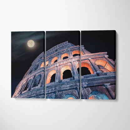 Rome Colosseum at Night Italy Canvas Print ArtLexy 3 Panels 36"x24" inches 
