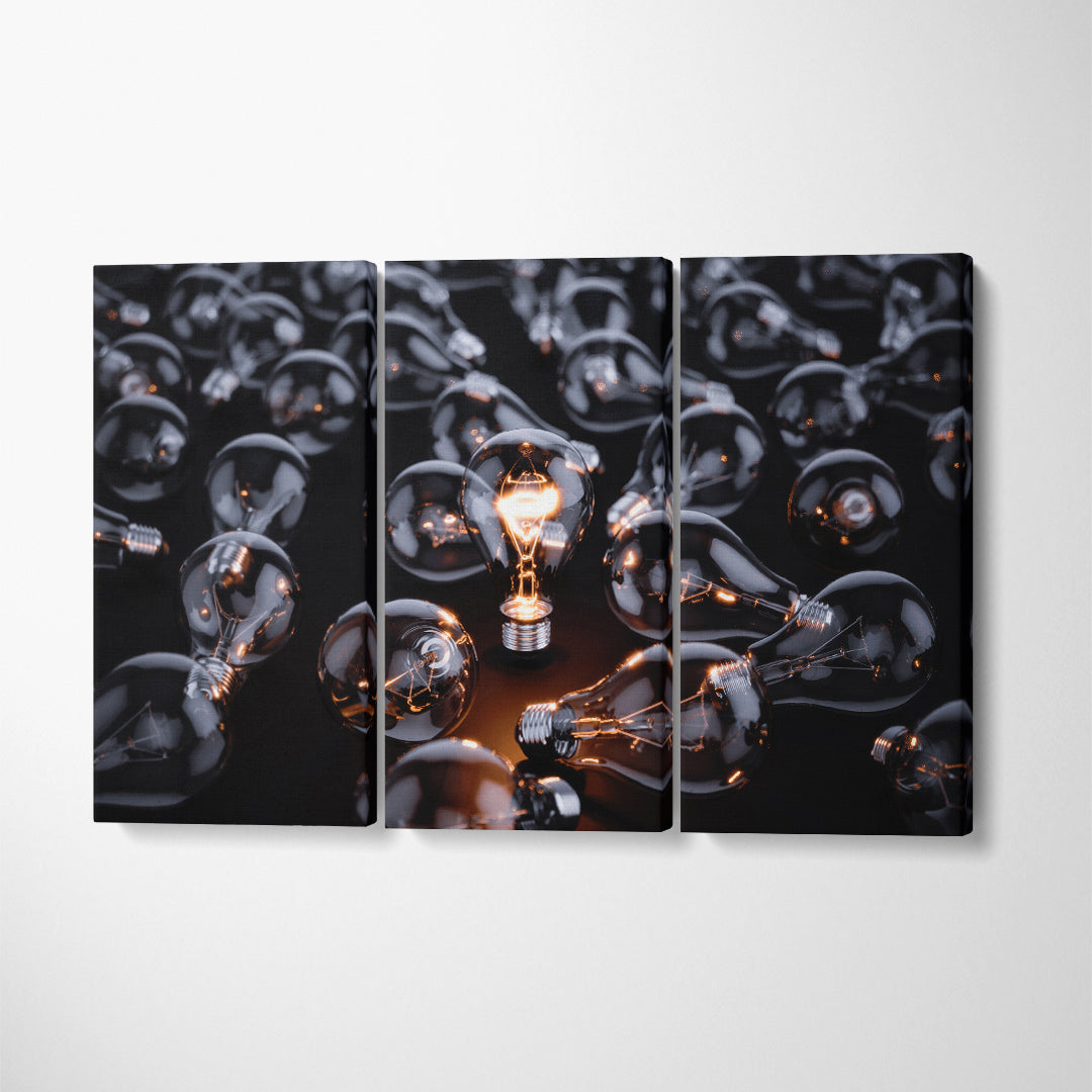Bulbs with one Luminous Bulb Canvas Print ArtLexy 3 Panels 36"x24" inches 