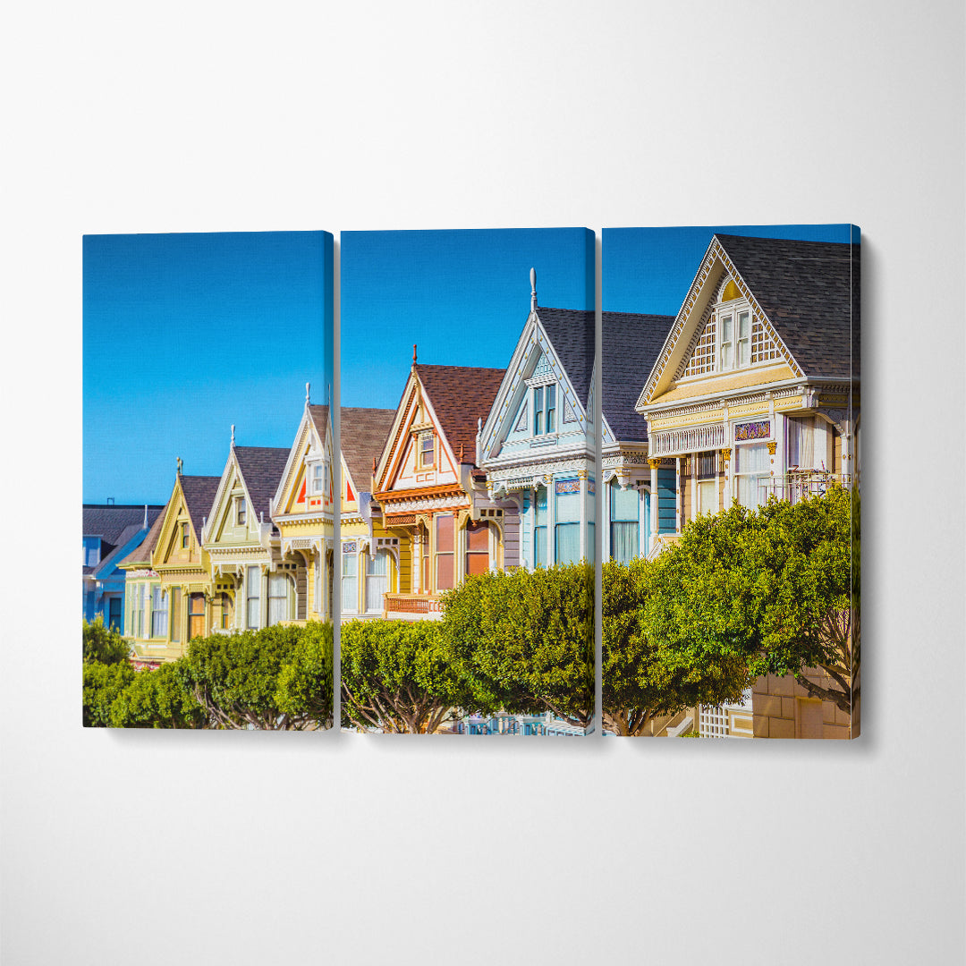 Painted Ladies of San Francisco California Canvas Print ArtLexy 3 Panels 36"x24" inches 