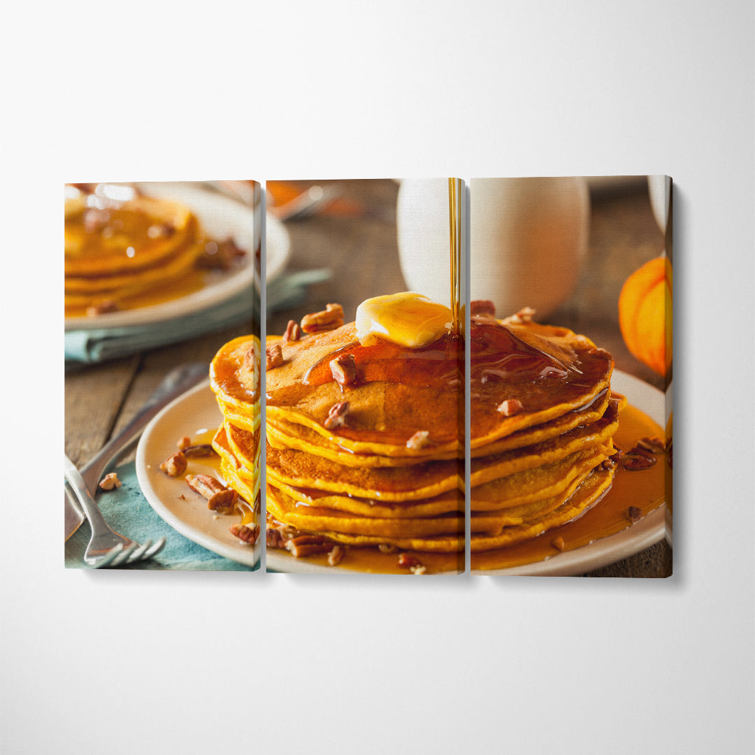 Pumpkin Pancakes with Maple Syrup Canvas Print ArtLexy 3 Panels 36"x24" inches 