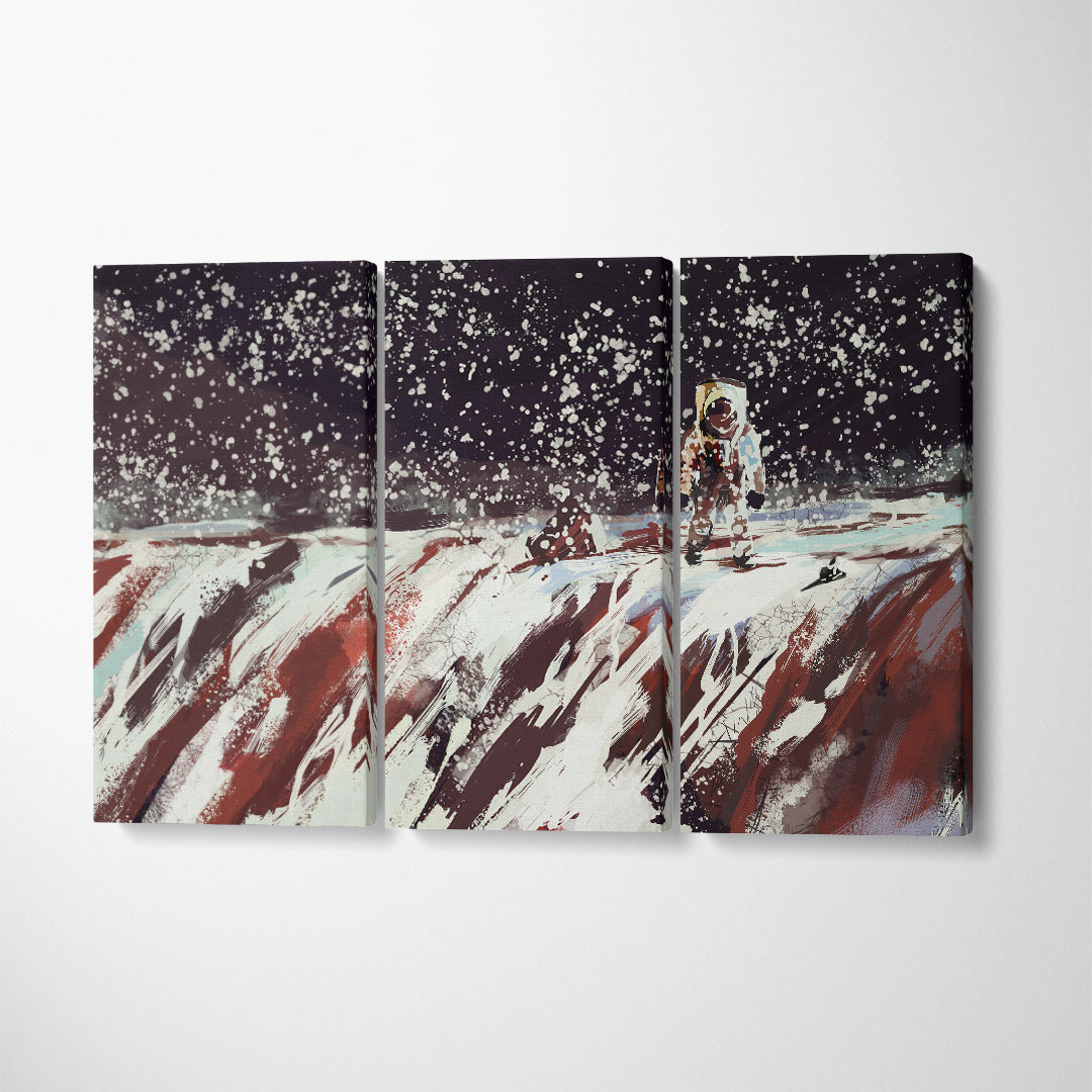 Astronaut on Planet Canvas Print ArtLexy 3 Panels 36"x24" inches 