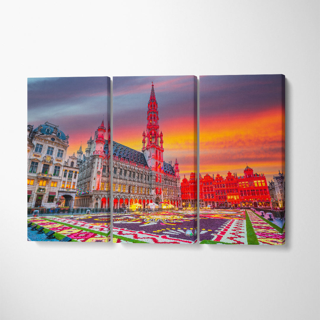 Grand Place Brussels Belgium Canvas Print ArtLexy 3 Panels 36"x24" inches 