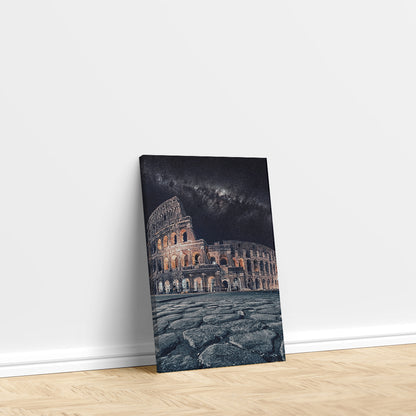 Colosseum at Night with Starry Sky in Rome Canvas Print ArtLexy   