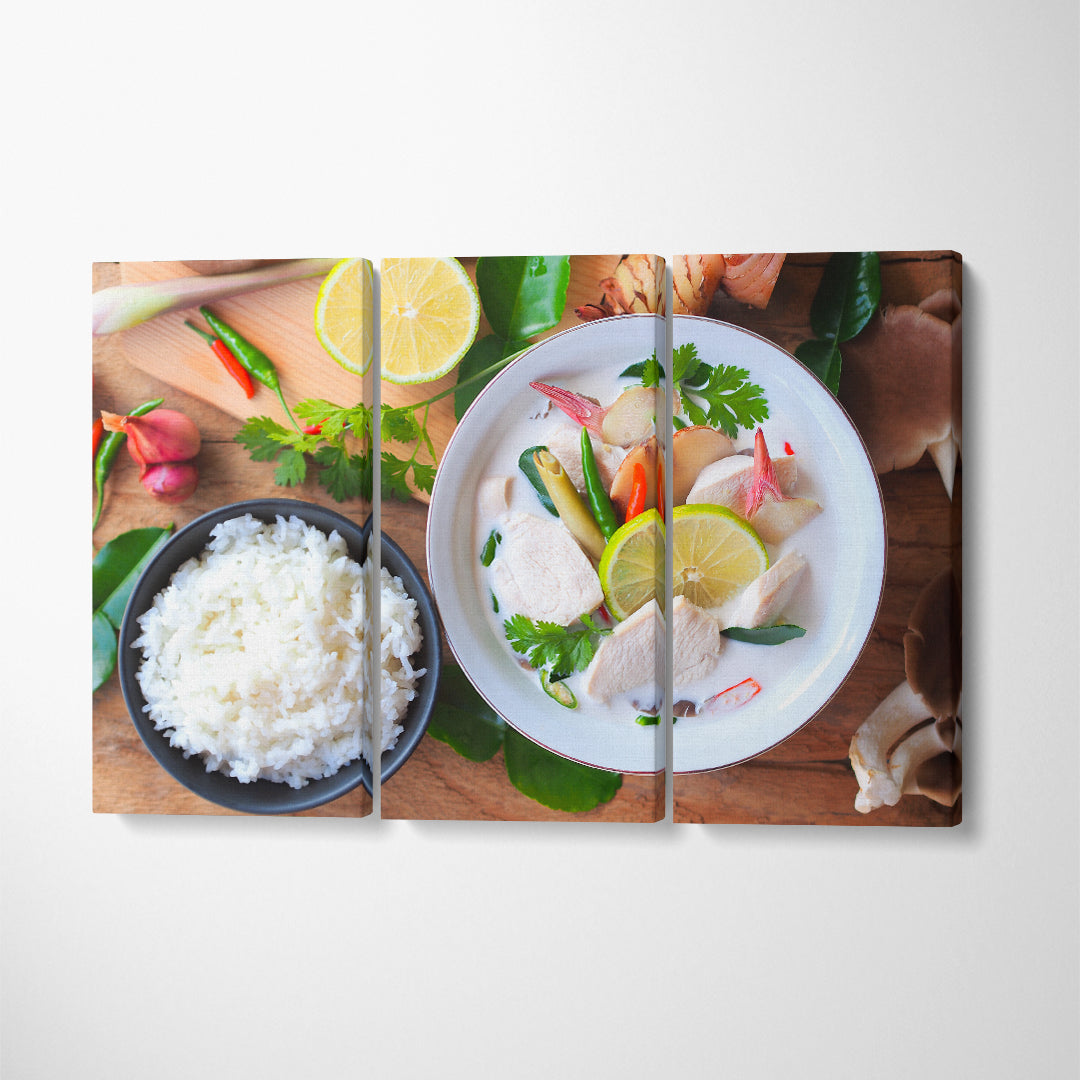Thai Coconut Chicken Soup (Tom Kha Gai) Canvas Print ArtLexy 3 Panels 36"x24" inches 