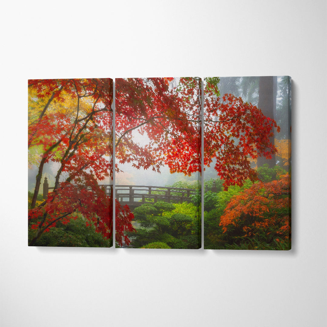 Moon Bridge in Portland Japanese Garden Canvas Print ArtLexy 3 Panels 36"x24" inches 