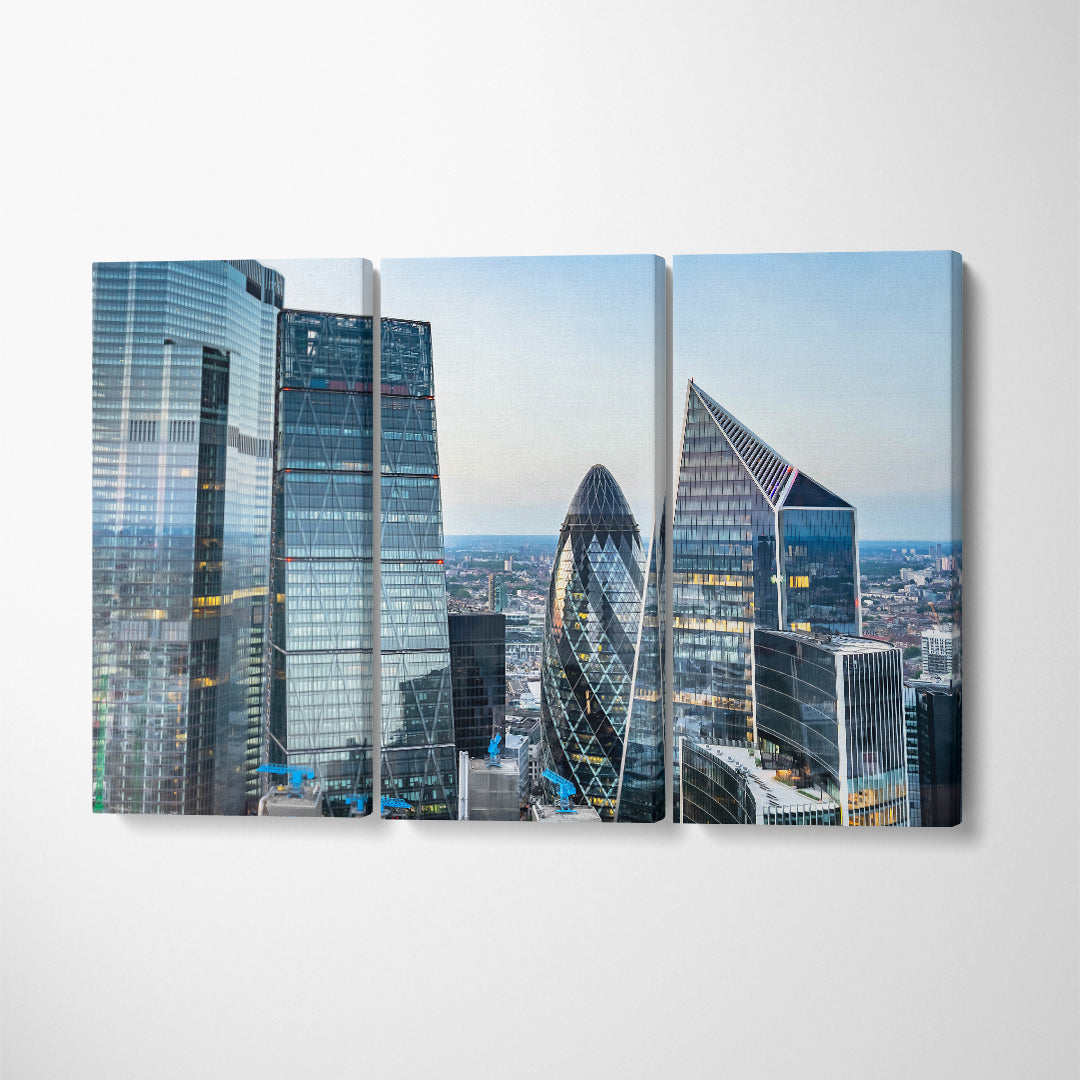 City of London Skyline with Modern Office Buildings Canvas Print ArtLexy 3 Panels 36"x24" inches 