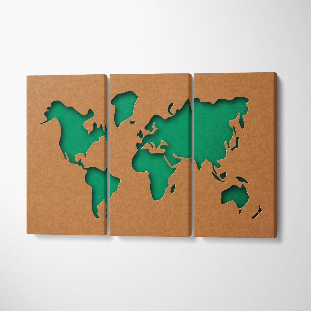 Green Minimalist World Map Canvas Print ArtLexy 3 Panels 36"x24" inches 