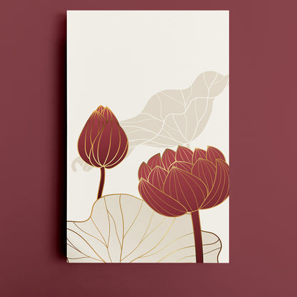 Set of 4 Vertical Modern Gold Lotus Flower Canvas Print ArtLexy   