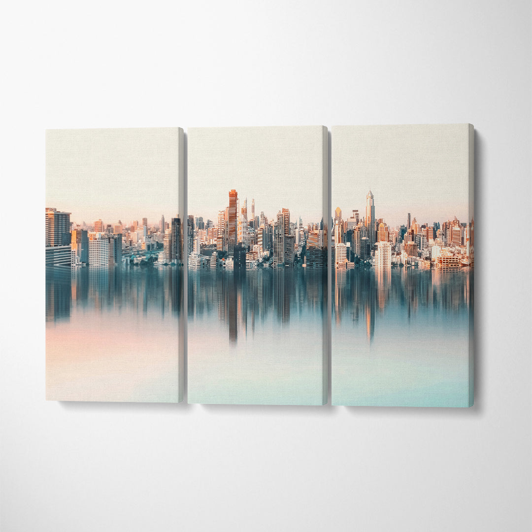 Amazing Bangkok City Reflection Canvas Print ArtLexy 3 Panels 36"x24" inches 