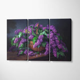 Still Life Basket of Lilac Canvas Print ArtLexy 3 Panels 36"x24" inches 