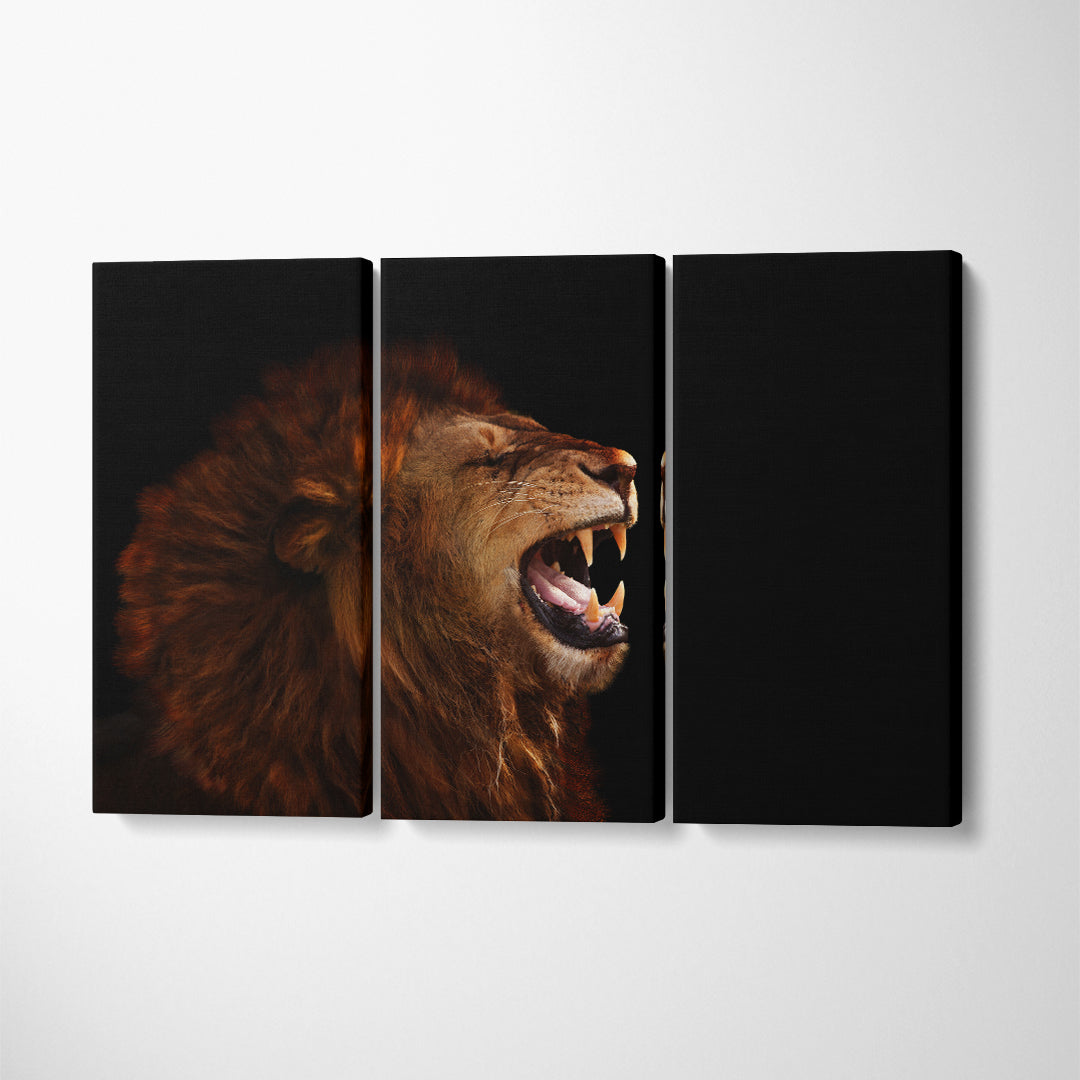 Terrifying Roaring Lion Canvas Print ArtLexy 3 Panels 36"x24" inches 