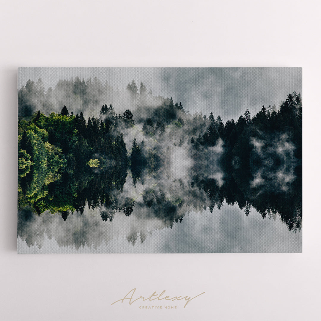 Amazing Foggy Forest Reflection in Lake Canvas Print ArtLexy   