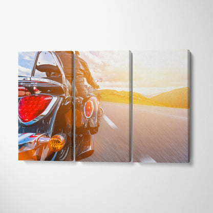 Motorcyclist Traveler Canvas Print ArtLexy 3 Panels 36"x24" inches 