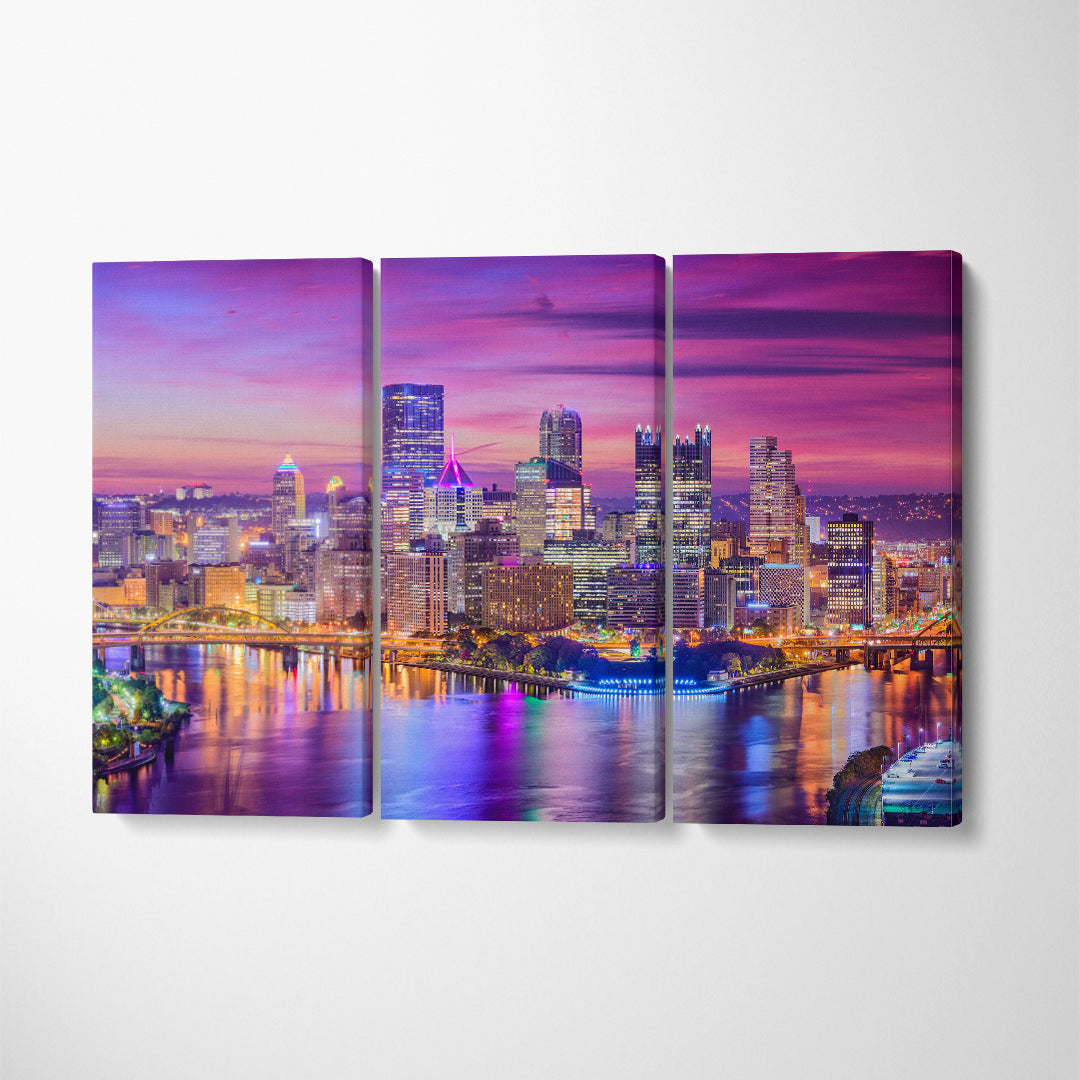 Pittsburgh Pennsylvania City Skyline Canvas Print ArtLexy 3 Panels 36"x24" inches 
