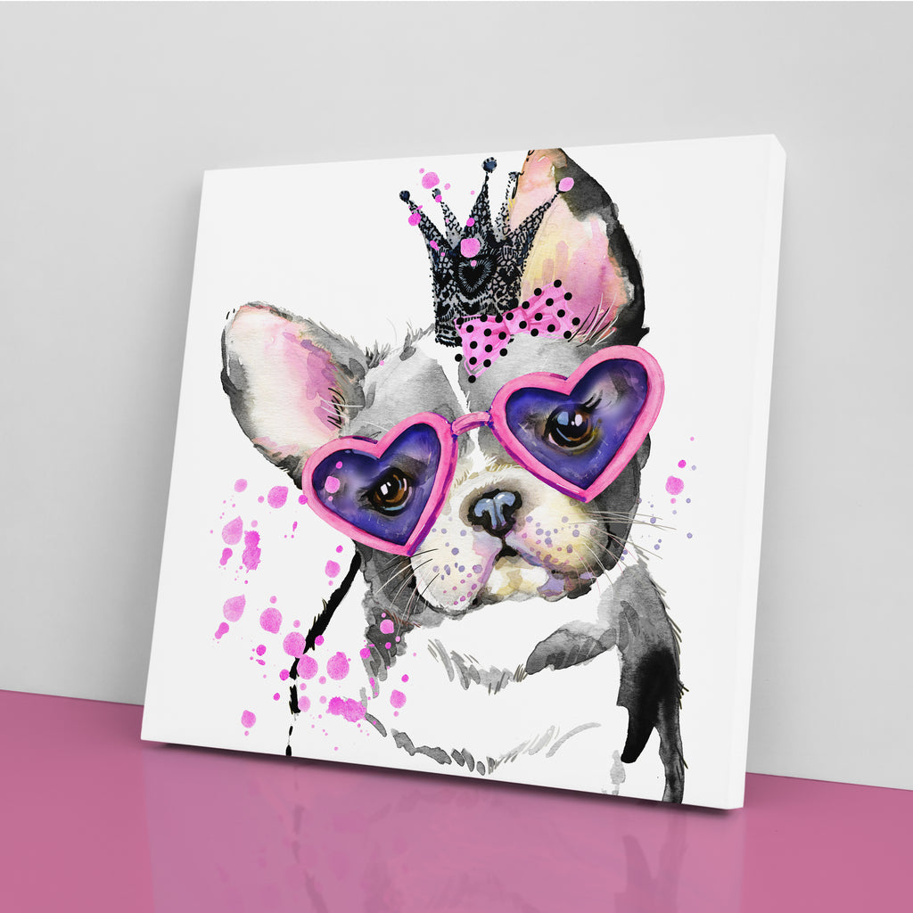 Cute French Bulldog in Heart Glasses Canvas Print ArtLexy   