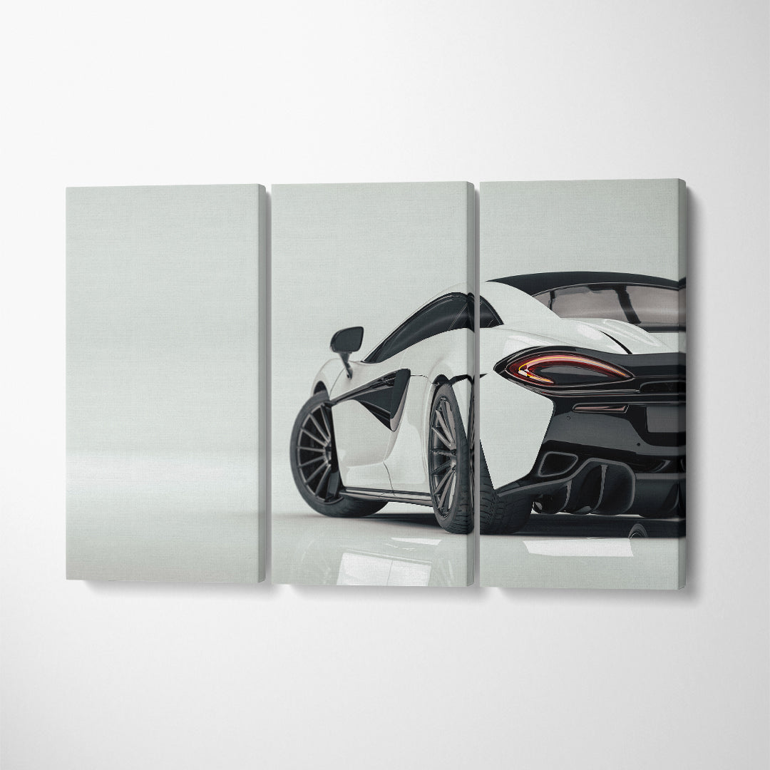 White Sports Car Canvas Print ArtLexy 3 Panels 36"x24" inches 