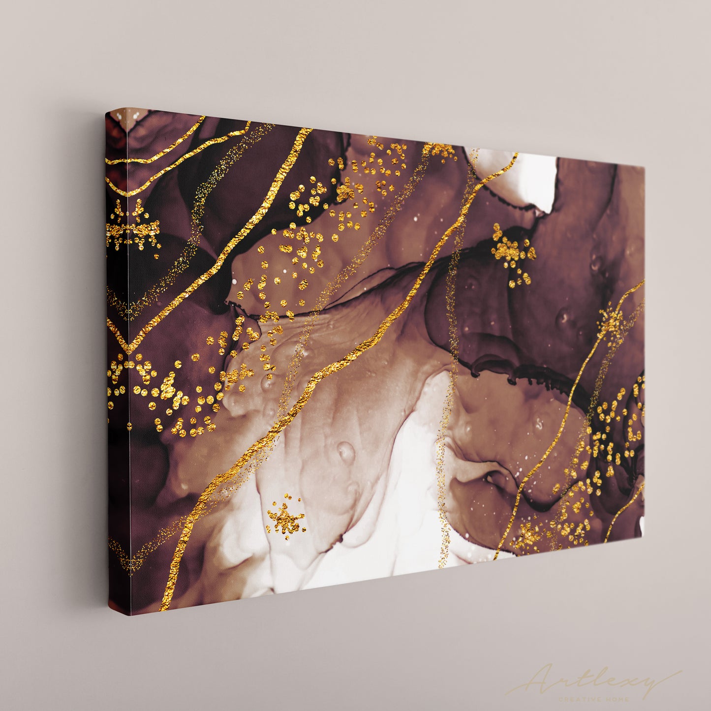 Abstract Painting with Golden Swirls Canvas Print ArtLexy   