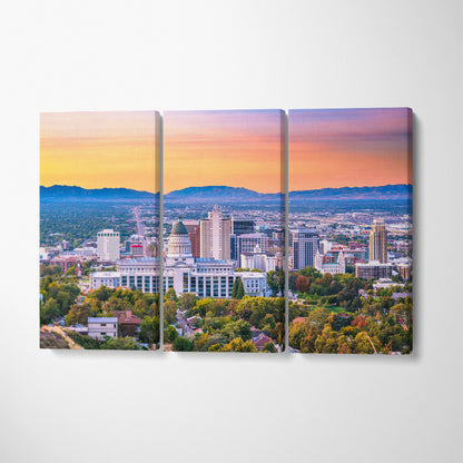 Salt Lake City Skyline Utah USA Canvas Print ArtLexy 3 Panels 36"x24" inches 