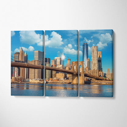 New York Skyline Brooklyn Bridge and Manhattan Canvas Print ArtLexy 3 Panels 36"x24" inches 