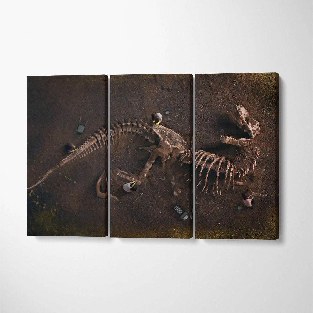 Dinosaur Fossil Tyrannosaurus Rex Skeleton Canvas Print ArtLexy 3 Panels 36"x24" inches 