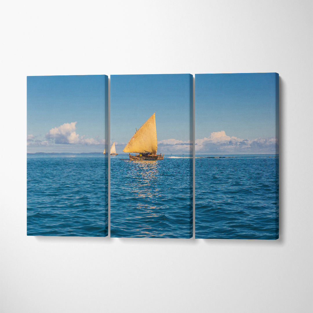 Madagascar Traditional Fishing Boat Canvas Print ArtLexy 3 Panels 36"x24" inches 