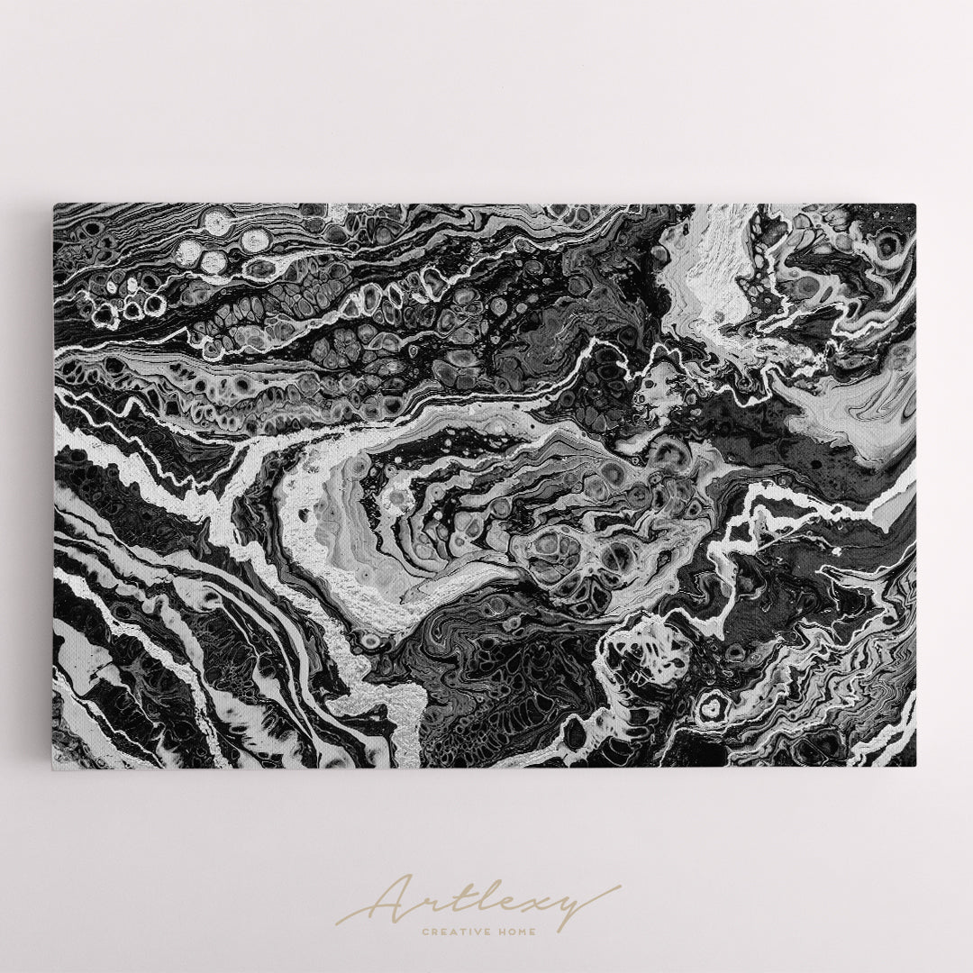 Luxury Contemporary Fluid Black and White Marble Canvas Print ArtLexy   